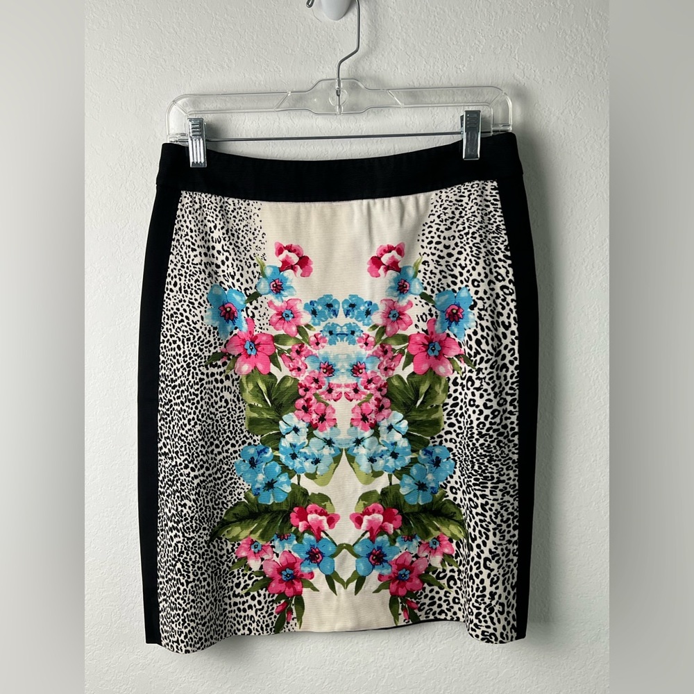 Etcetera Ribbed Floral Animal Print Pencil Skirt